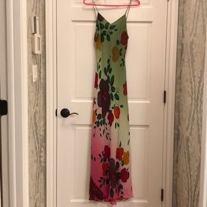 Green floral silk evening gown by Mannequines sz 6